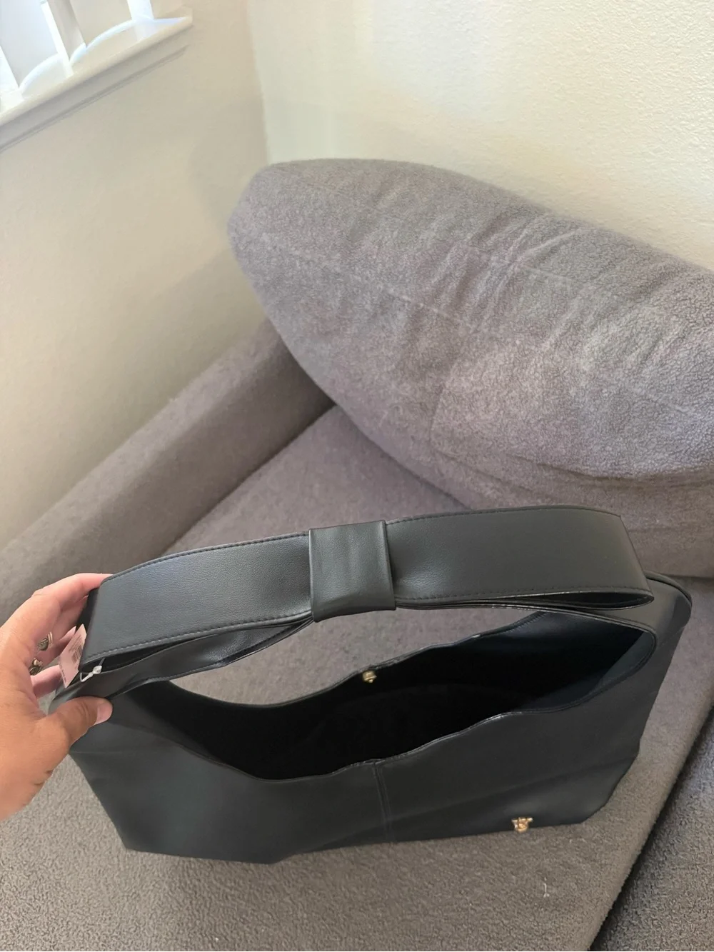 VS Classic Black Faux Leather Tote with Wide Strap